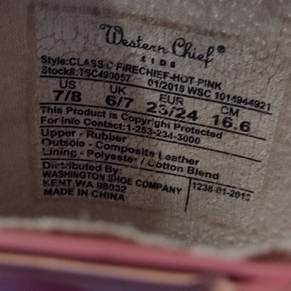 Western Chief Girls Pink PVC Rain Boots Size 7/8 Great Pre-owned Condition - Picture 4 of 4